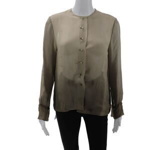 Bonwit Teller Womens Long Sleeve Button Front Silk Ombre Top Brown Size Medium